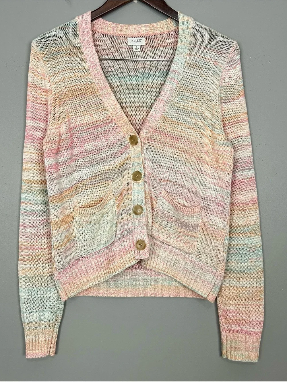 J. Crew Rainbow Beach Knit Cardigan Sweater Women’s Size S Button Front Shaker